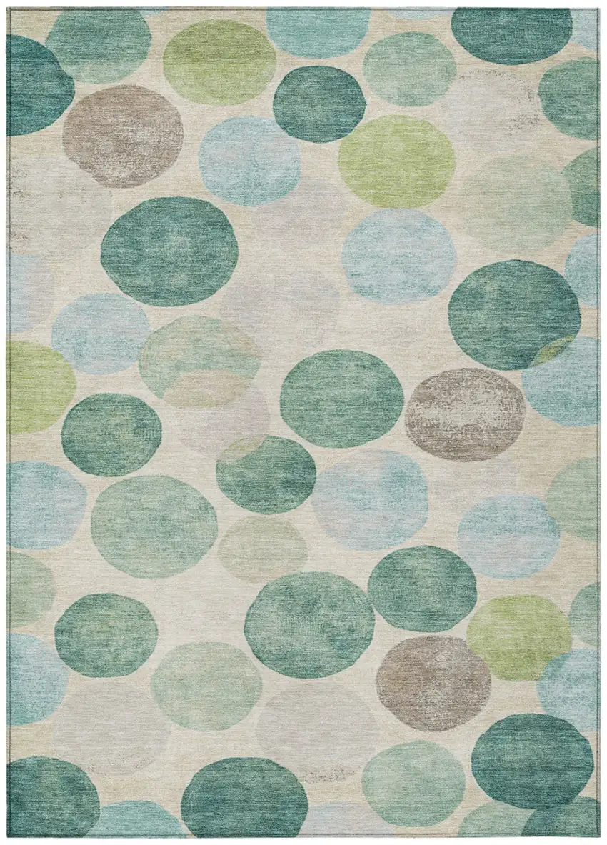 Teal Blue Green And Ivory Geometric Washable Indoor Outdoor Area Rug Photo 9