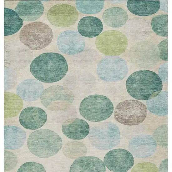 Teal Blue Green And Ivory Geometric Washable Indoor Outdoor Area Rug Photo 1