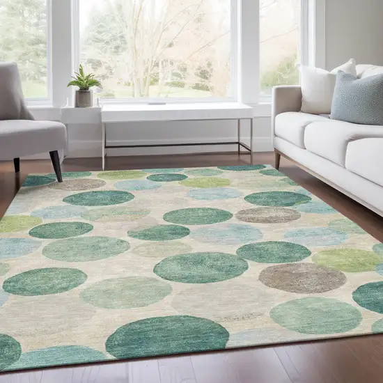 Teal Blue Green And Ivory Geometric Washable Indoor Outdoor Area Rug Photo 7