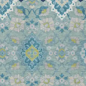 Photo of Teal Blue Green And Ivory Oriental Washable Indoor Outdoor Area Rug