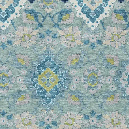 Teal Blue Green And Ivory Oriental Washable Indoor Outdoor Area Rug Photo 6