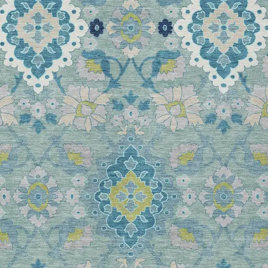 Teal Blue Green And Ivory Oriental Washable Indoor Outdoor Area Rug Photo 6