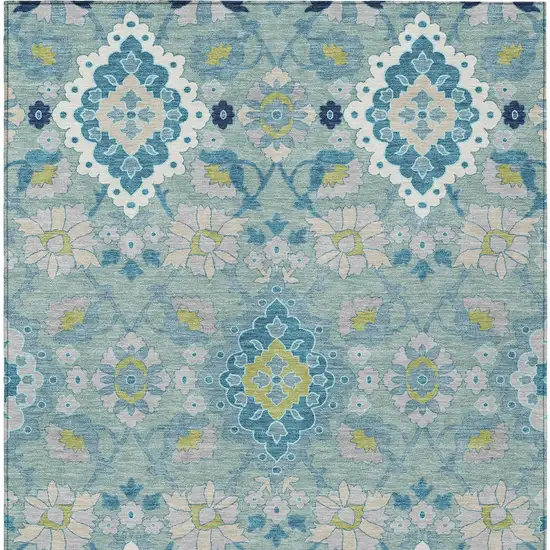 Teal Blue Green And Ivory Oriental Washable Indoor Outdoor Area Rug Photo 6