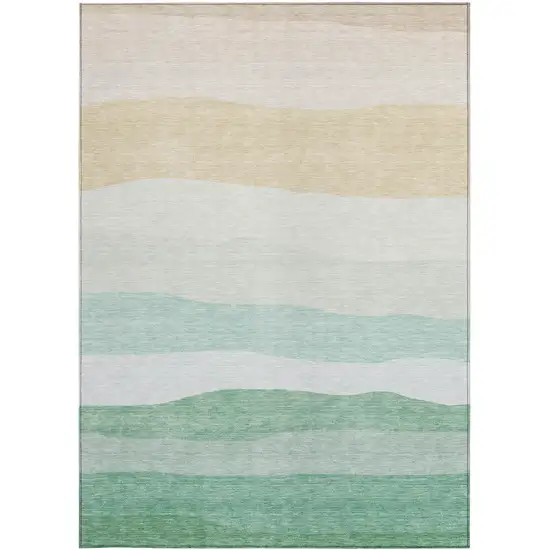 Teal Blue Green And Ivory Striped Washable Indoor Outdoor Area Rug Photo 1