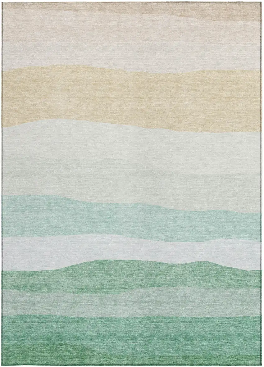 Teal Blue Green And Ivory Striped Washable Indoor Outdoor Area Rug Photo 1