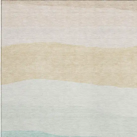 Teal Blue Green And Ivory Striped Washable Indoor Outdoor Area Rug Photo 3