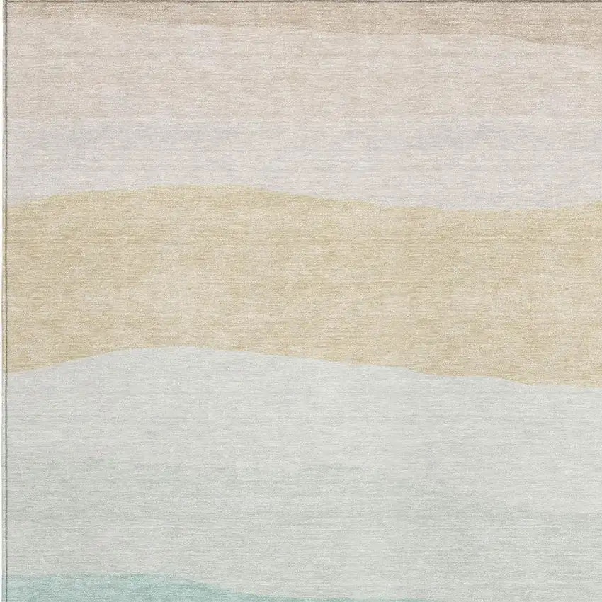 Teal Blue Green And Ivory Striped Washable Indoor Outdoor Area Rug Photo 3