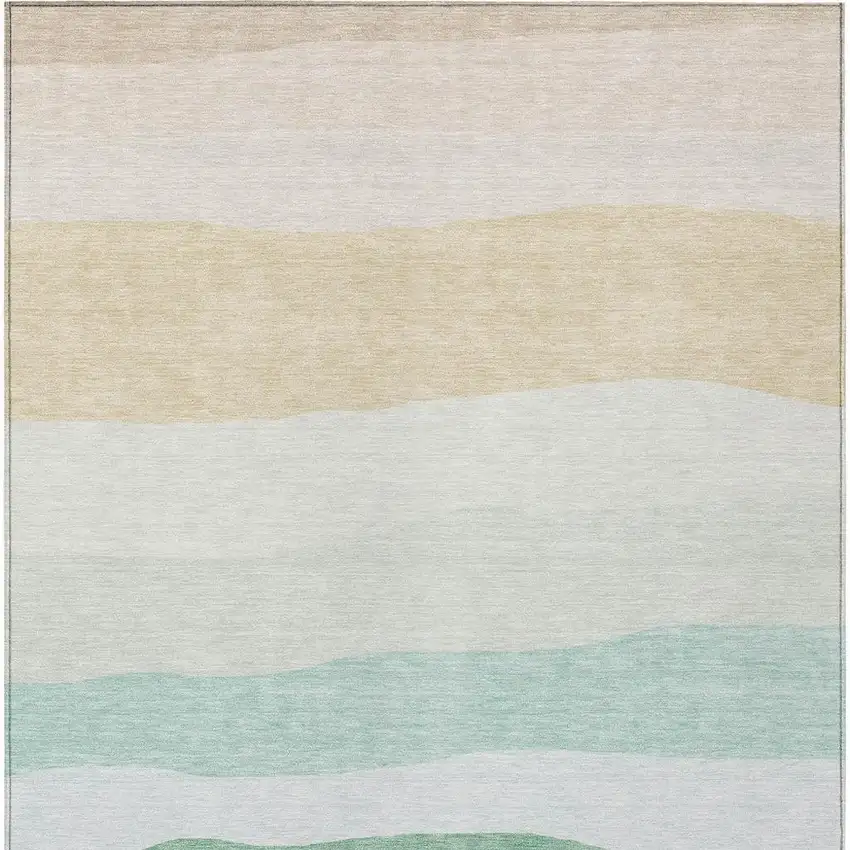 Teal Blue Green And Ivory Striped Washable Indoor Outdoor Area Rug Photo 9