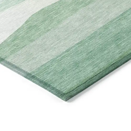 Teal Blue Green And Ivory Striped Washable Indoor Outdoor Area Rug Photo 9