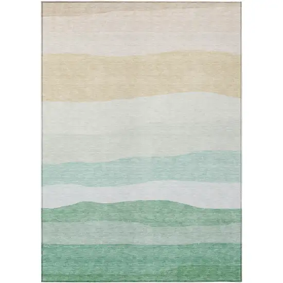 Teal Blue Green And Ivory Striped Washable Indoor Outdoor Area Rug Photo 8