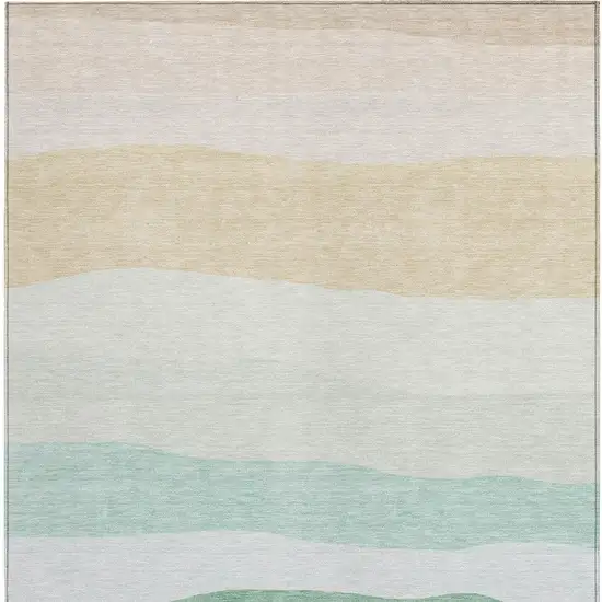 Teal Blue Green And Ivory Striped Washable Indoor Outdoor Area Rug Photo 3