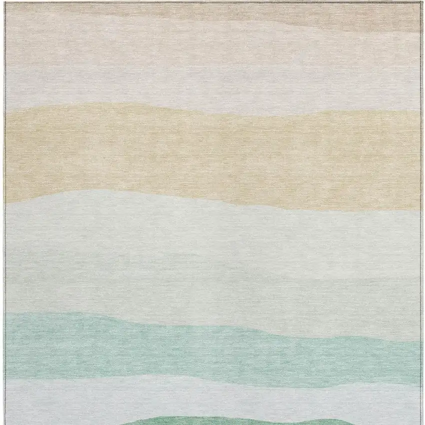 Teal Blue Green And Ivory Striped Washable Indoor Outdoor Area Rug Photo 3