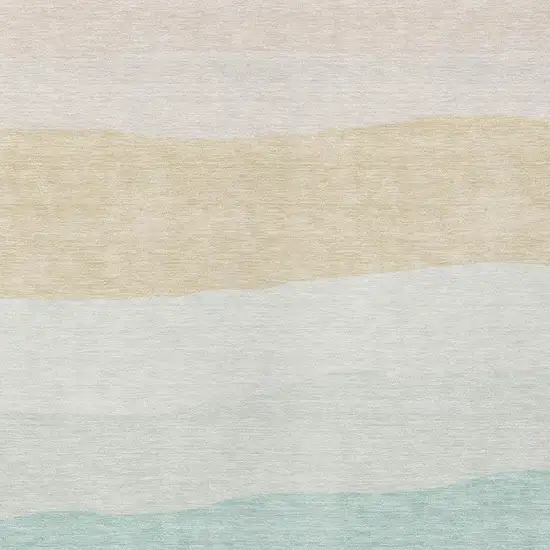 Teal Blue Green And Ivory Striped Washable Indoor Outdoor Area Rug Photo 3