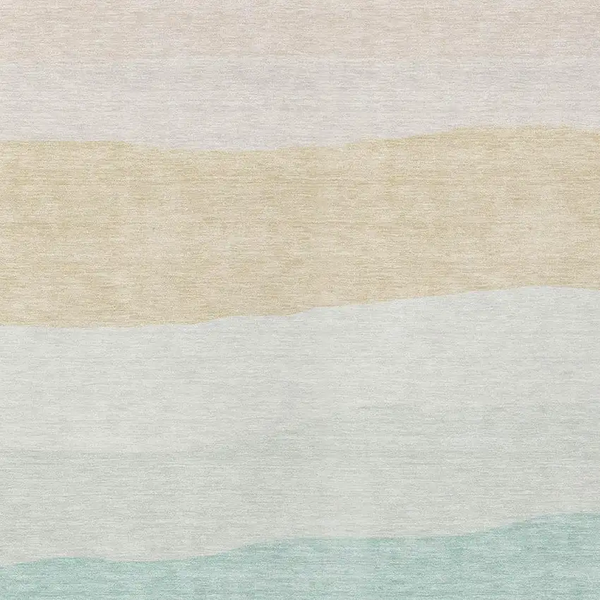 Teal Blue Green And Ivory Striped Washable Indoor Outdoor Area Rug Photo 3