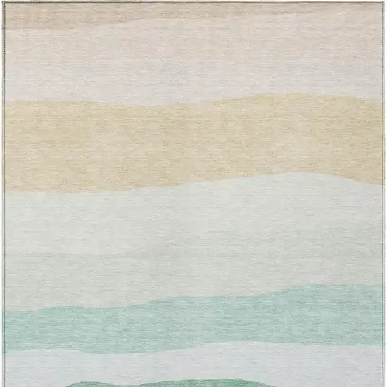 Teal Blue Green And Ivory Striped Washable Indoor Outdoor Area Rug Photo 9