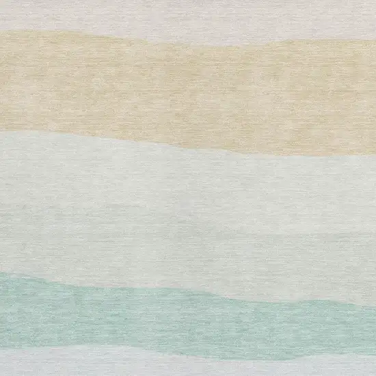 Teal Blue Green And Ivory Striped Washable Indoor Outdoor Area Rug Photo 3