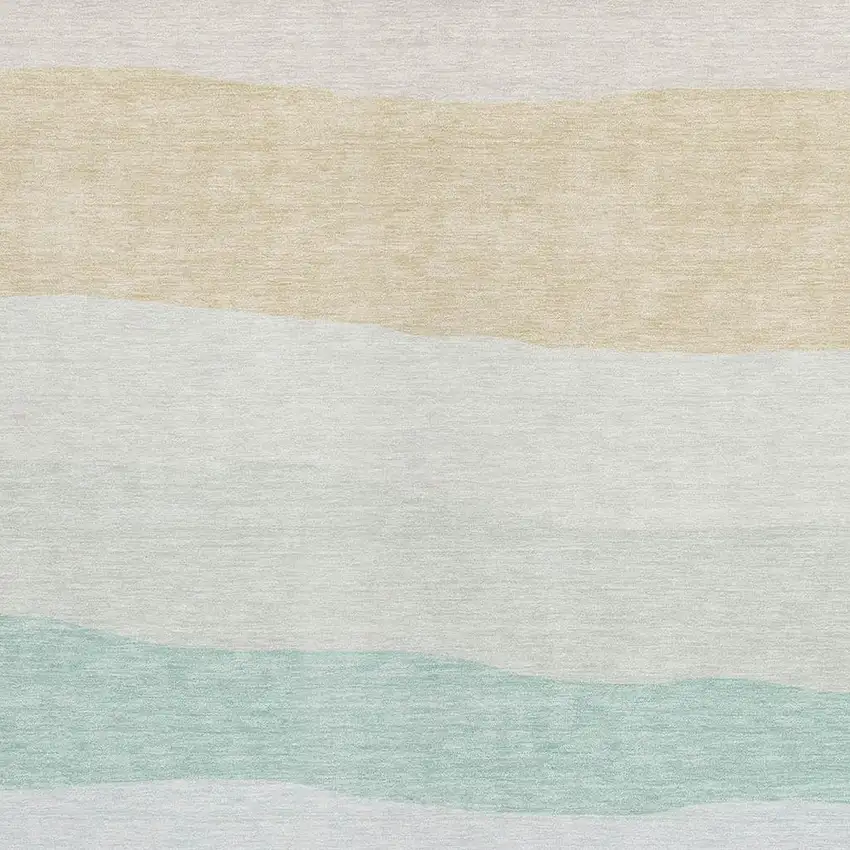 Teal Blue Green And Ivory Striped Washable Indoor Outdoor Area Rug Photo 3