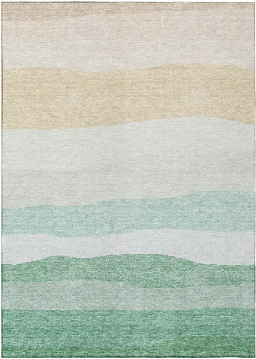 Teal Blue Green And Ivory Striped Washable Indoor Outdoor Area Rug Photo 8