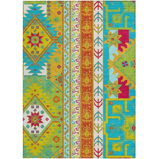Teal Blue Green And Pink Aztec Washable Indoor Outdoor Area Rug Photo 6