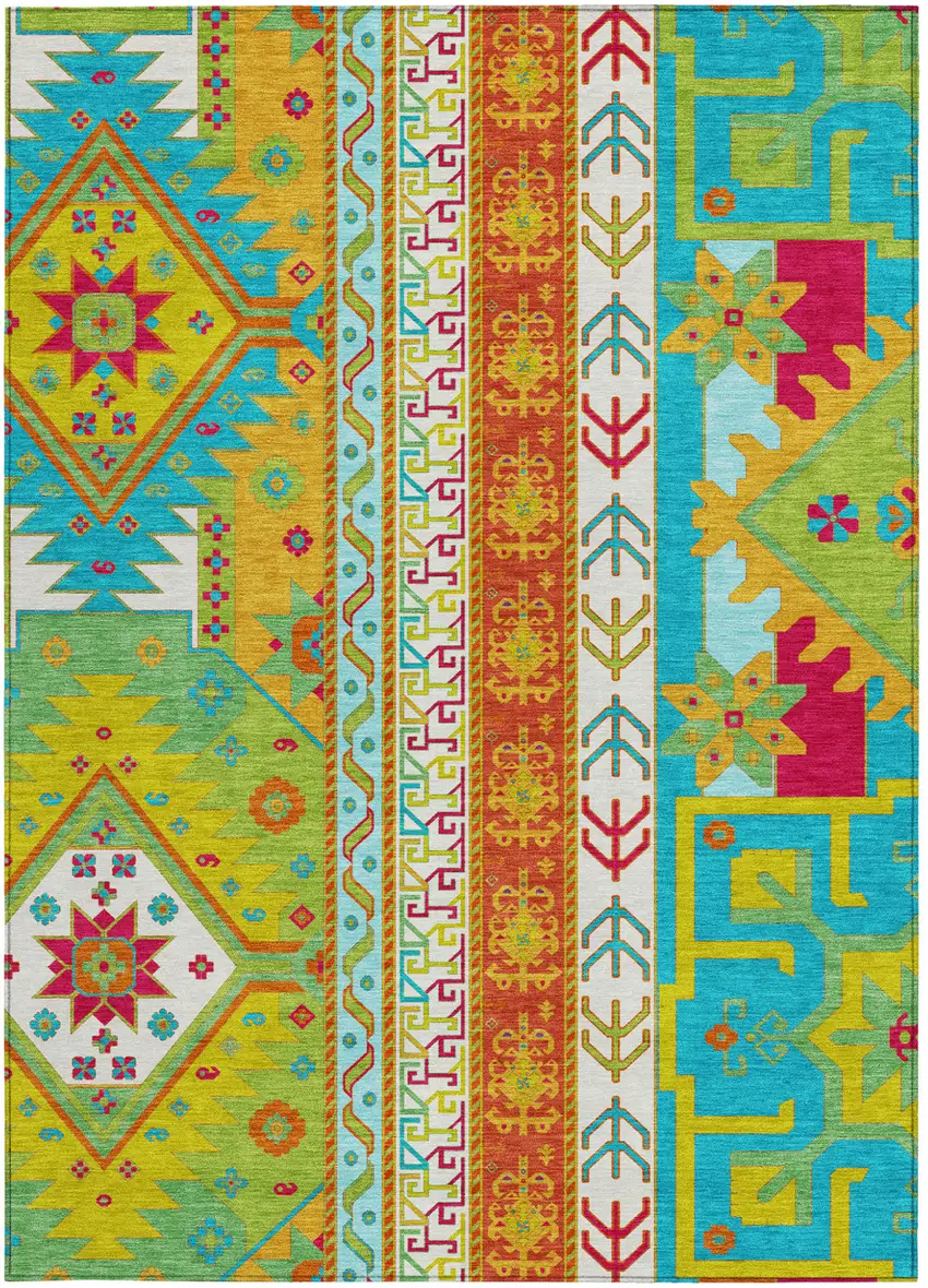 Teal Blue Green And Pink Aztec Washable Indoor Outdoor Area Rug Photo 6