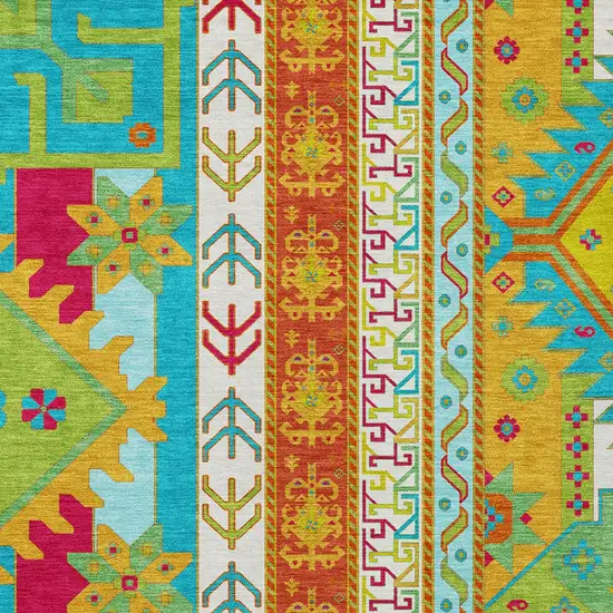 Teal Blue Green And Pink Aztec Washable Indoor Outdoor Area Rug Photo 5