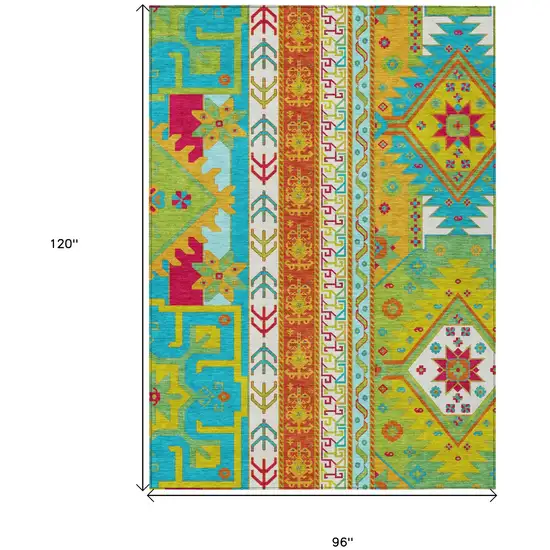 Teal Blue Green And Pink Aztec Washable Indoor Outdoor Area Rug Photo 3