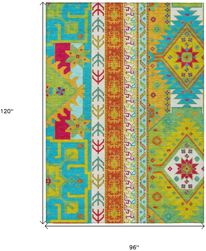 Teal Blue Green And Pink Aztec Washable Indoor Outdoor Area Rug Photo 3