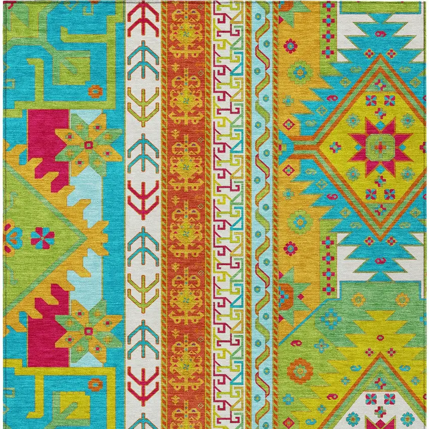 Teal Blue Green And Pink Aztec Washable Indoor Outdoor Area Rug Photo 7