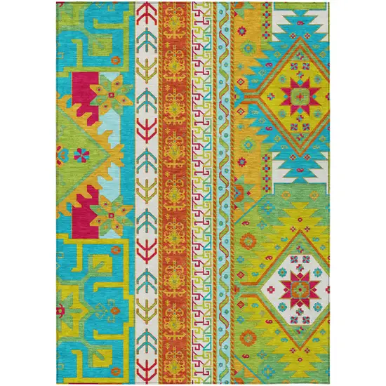 Teal Blue Green And Pink Aztec Washable Indoor Outdoor Area Rug Photo 2