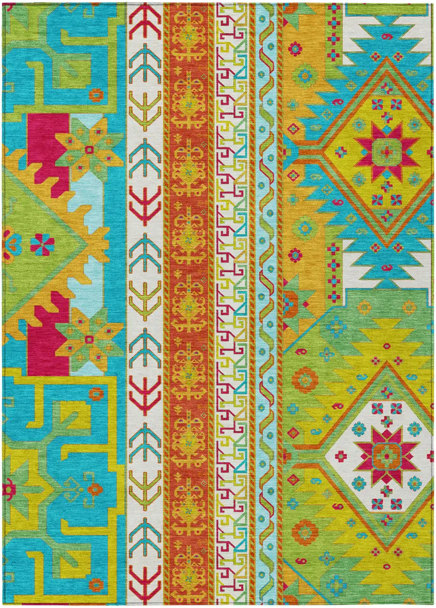 Teal Blue Green And Pink Aztec Washable Indoor Outdoor Area Rug Photo 2