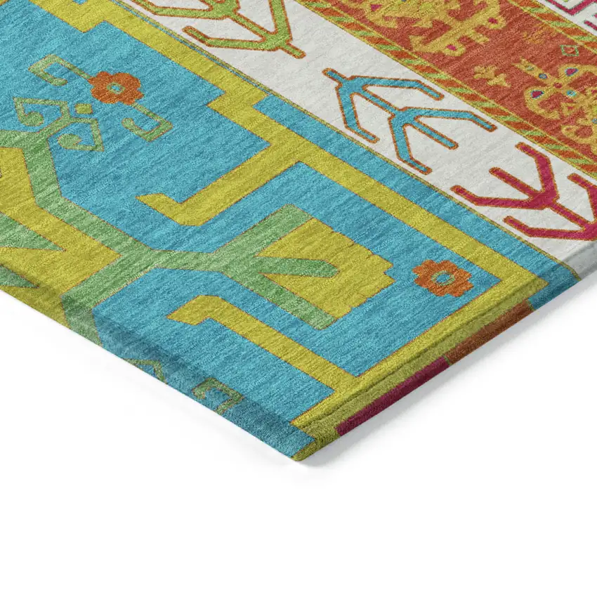 Teal Blue Green And Pink Aztec Washable Indoor Outdoor Area Rug Photo 4