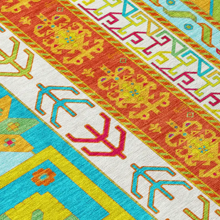 Teal Blue Green And Pink Aztec Washable Indoor Outdoor Area Rug Photo 6