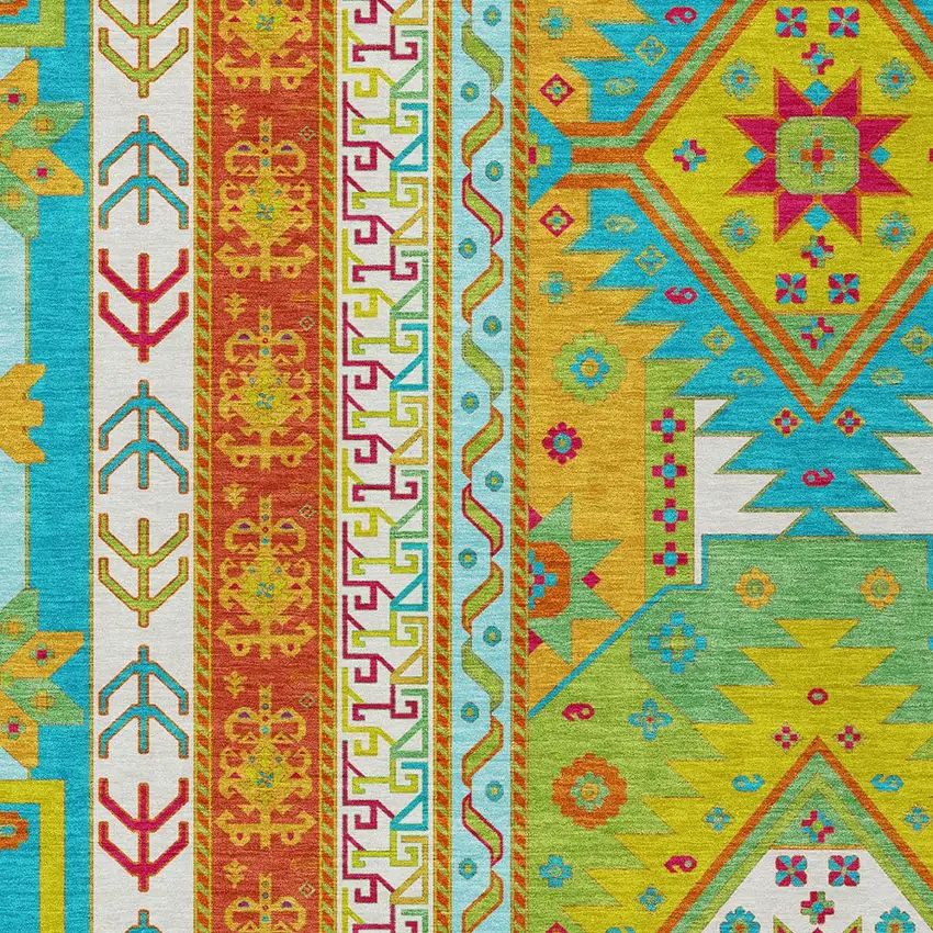 Teal Blue Green And Pink Aztec Washable Indoor Outdoor Area Rug Photo 5