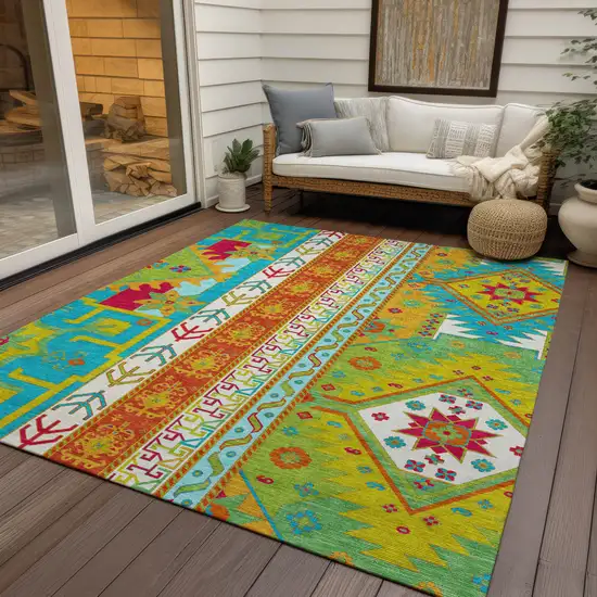 Teal Blue Green And Pink Aztec Washable Indoor Outdoor Area Rug Photo 8