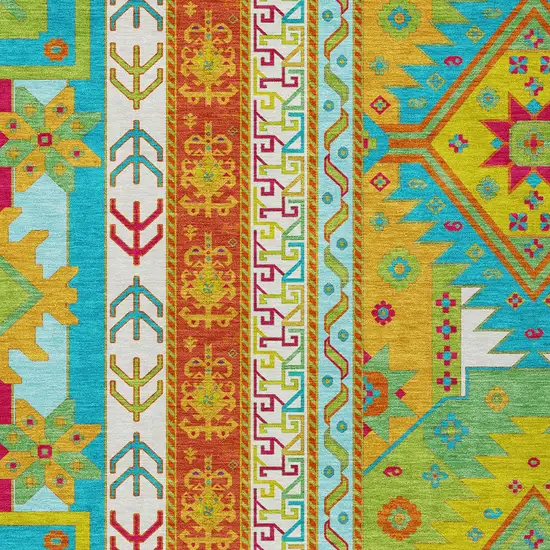 Teal Blue Green And Pink Aztec Washable Indoor Outdoor Area Rug Photo 5