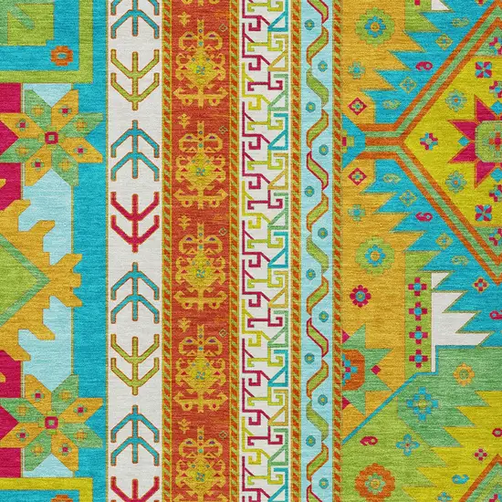 Teal Blue Green And Pink Aztec Washable Indoor Outdoor Area Rug Photo 5