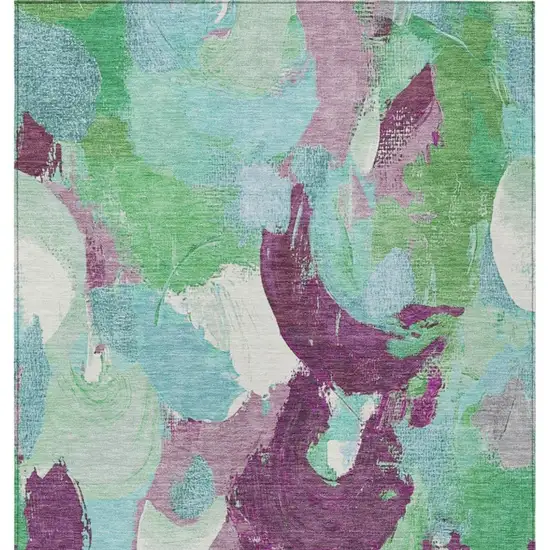 Teal Blue Green And Purple Abstract Washable Indoor Outdoor Area Rug Photo 4