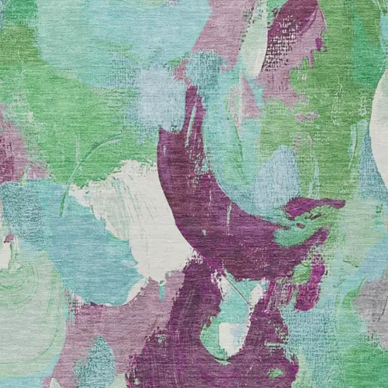 Teal Blue Green And Purple Abstract Washable Indoor Outdoor Area Rug Photo 3