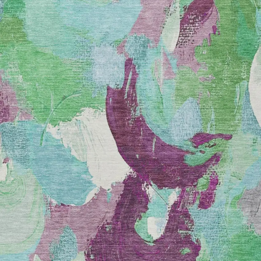 Teal Blue Green And Purple Abstract Washable Indoor Outdoor Area Rug Photo 3