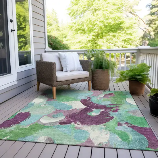 Teal Blue Green And Purple Abstract Washable Indoor Outdoor Area Rug Photo 8