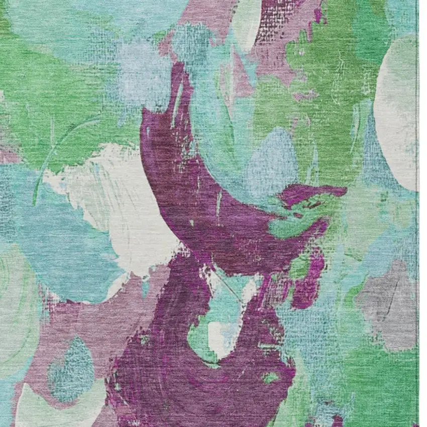 Teal Blue Green And Purple Abstract Washable Indoor Outdoor Area Rug Photo 4