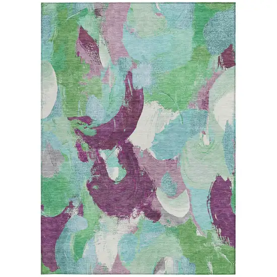 Teal Blue Green And Purple Abstract Washable Indoor Outdoor Area Rug Photo 3