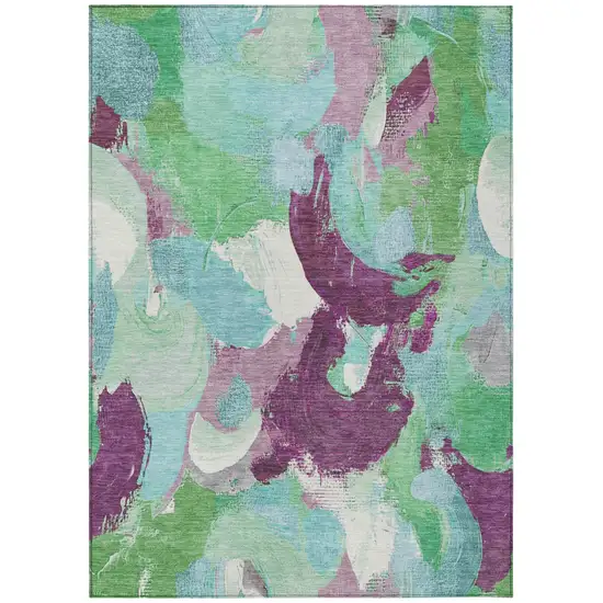 Teal Blue Green And Purple Abstract Washable Indoor Outdoor Area Rug Photo 1