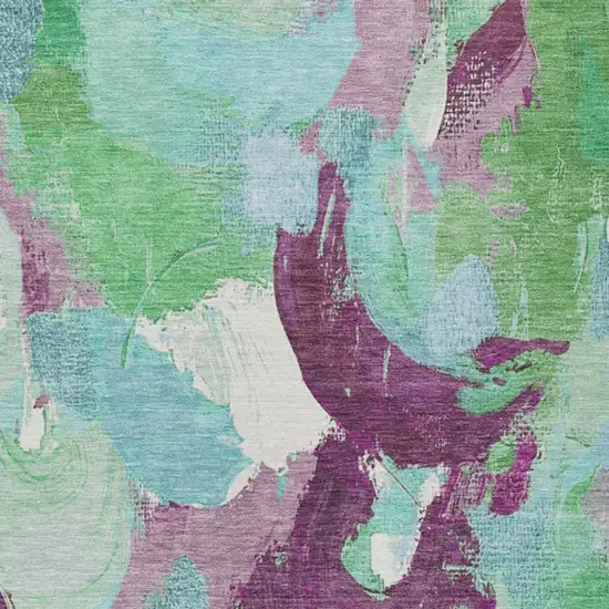 Teal Blue Green And Purple Abstract Washable Indoor Outdoor Area Rug Photo 3
