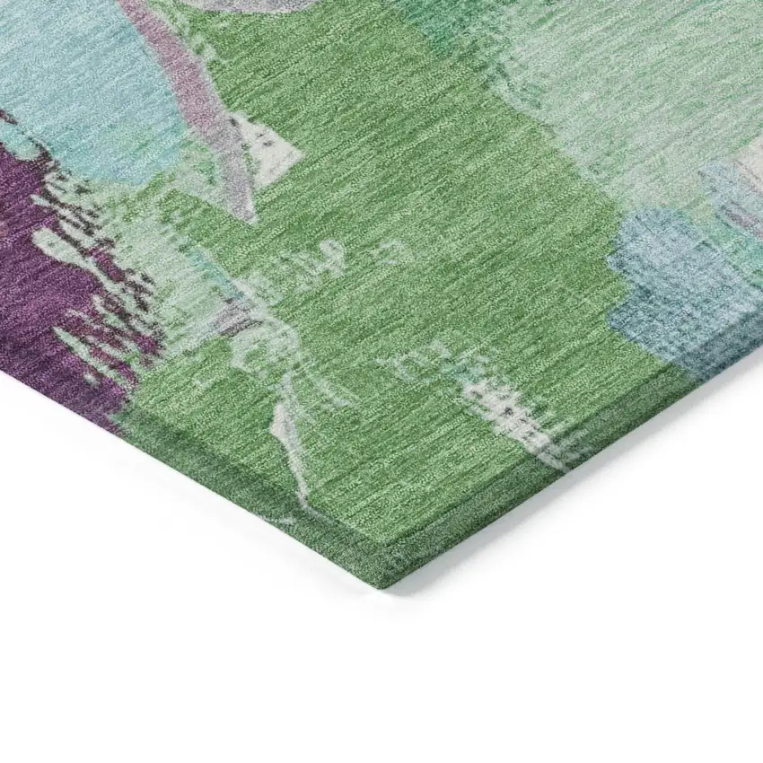 Teal Blue Green And Purple Abstract Washable Indoor Outdoor Area Rug Photo 9