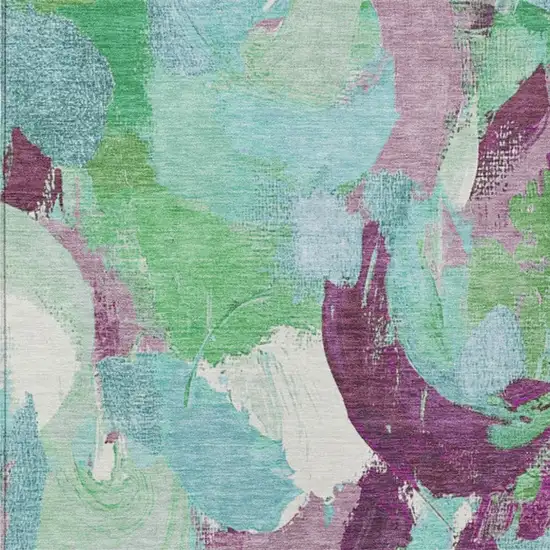 Teal Blue Green And Purple Abstract Washable Indoor Outdoor Area Rug Photo 3