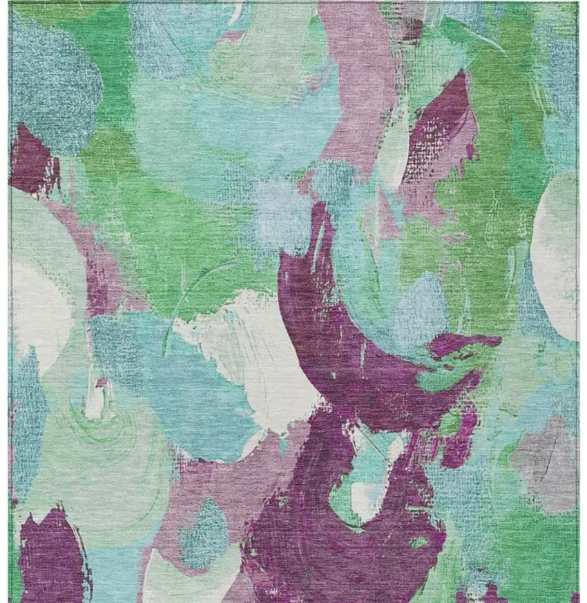 Teal Blue Green And Purple Abstract Washable Indoor Outdoor Area Rug Photo 4