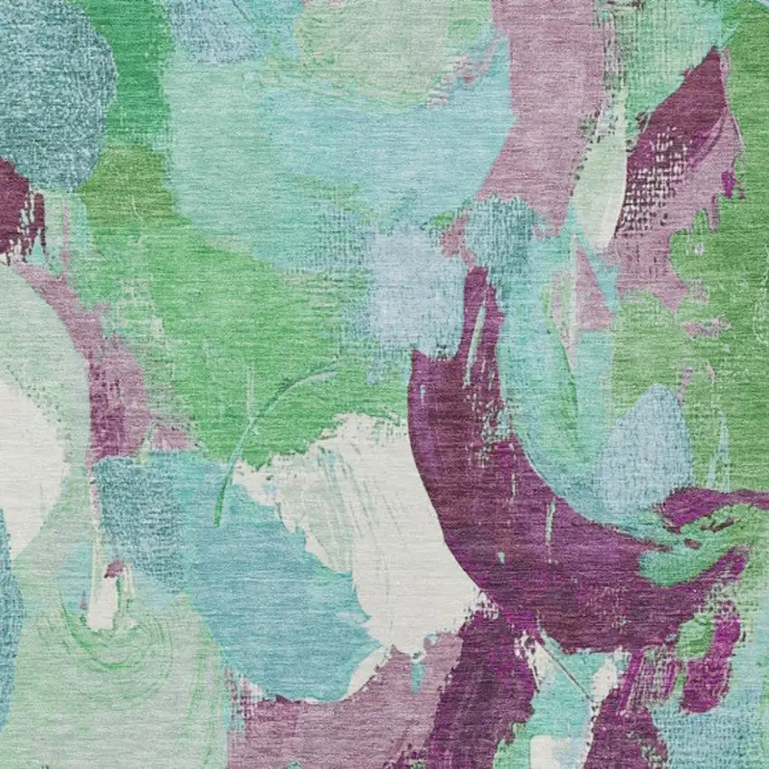 Teal Blue Green And Purple Abstract Washable Indoor Outdoor Area Rug Photo 3