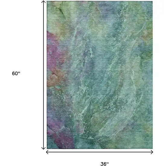 Teal Blue Green And Purple Abstract Washable Indoor Outdoor Area Rug Photo 3