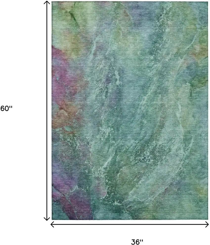 Teal Blue Green And Purple Abstract Washable Indoor Outdoor Area Rug Photo 3